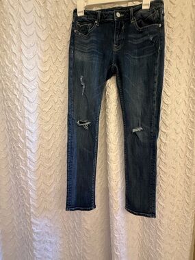 Vigoss Women's Skinny Jeans in Dark Blue with Distress